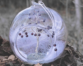 JANVIER Pierre de naissance, arbre de cristal, cristal grenat, boule de verre fabriquée à la main de 4 mm pour un deuil, cadeau d'anniversaire artisanal,