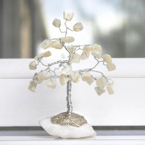 CRYSTAL TREE of Life, GEMSTONE Tree, Anxiety Crystal, Trending Home Décor Prosperity Healing Stone Tree Gift with Snowy Quartz Base