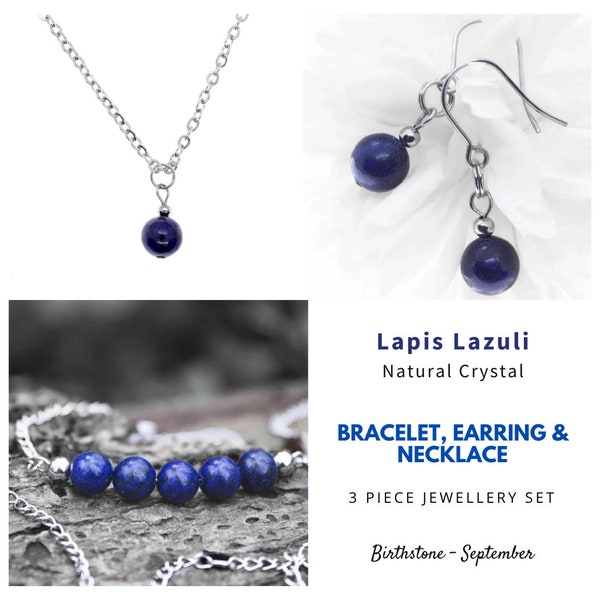 Ensemble cadeau de bijoux en cristal de lapis lazuli - cristaux curatifs - cadeaux pour elle - fabriqués à la main