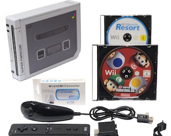Nintendo Wii Console with Limited Edition SNES Themed Vinyl Cover / Skin and Wii Sports Resort and Super Mario Bros!