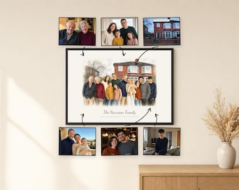 Gift for Grandparents | Whole Family Watercolor Portrait from Separate Photos | 2-15 People | Christmas Gift for Grandma & Grandad
