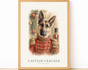 Christmas German Shepherd Portrait from Photo | Personalized Santa Watercolor Dog Print | Christmas Gift for Dog Lovers