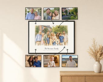 Custom Family Group Portrait from Photos | 2-15 People Watercolor | Combine Different Photos into One Painting | Proof First | Personalized