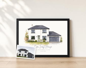 Custom House Portrait Landscape Print | Watercolor Painting from Your Photo | Personalized New Home Housewarming Keepsake | Our First Home