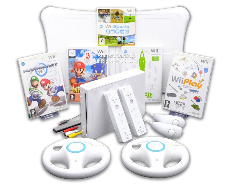 Nintendo Wii Console Bundle With Mario Kart and Wii Fit