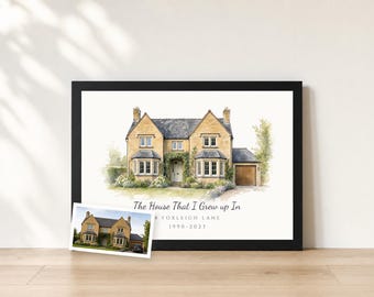 Childhood Home Portrait from Photo | The House I Grew Up In | Custom Watercolor Keepsake | Family Home Memory Print