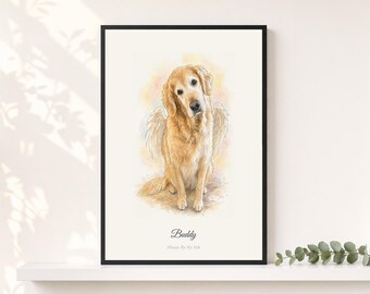 Dog Remembrance Gift | Custom Angel Dog Portrait from Photo | Watercolor Pet Loss Keepsake | Halo or Wings Memorial Print | Proof First