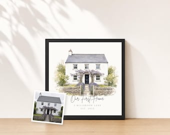 Custom House Portrait Watercolor from Photo | First Home Print | Personalized New Home Housewarming Keepsake | Our First Home