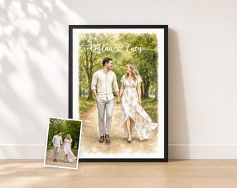 Custom Couple Portrait from Photo | Personalized Watercolor Anniversary Gift for Him or Her | Engagement Portrait Print | Proof First