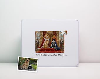 Royal Pet Portrait Jigsaw Puzzle from Your Photo | Dog or Cat as King and Queen | Keepsake Tin | Funny Pet Lover Gift