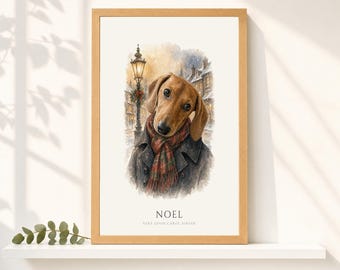 Christmas Dachshund Portrait from Photo | Personalized Santa Watercolor Dog Print | Christmas Gift for Dog Lovers