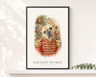 Christmas French Bulldog Portrait from Photo | Personalized Santa Watercolor Dog Print | Christmas Gift for Dog Lovers