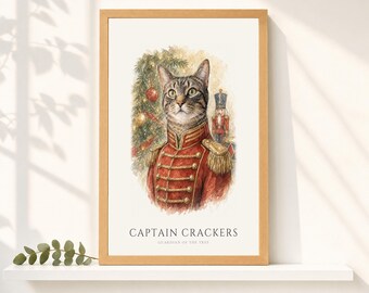Christmas Tabby Cat Portrait from Photo | Personalized Santa Watercolor Cat Print | Christmas Gift for Cat Lovers