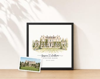 Custom Wedding Venue Watercolor from Photo | Personalized Venue Portrait Print | First Anniversary Paper Gift | Wedding keepsake