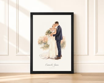 Custom Wedding Portrait from Photo | Watercolor Bride and Groom Painting | First Anniversary Paper Gift | Personalized Wedding Print