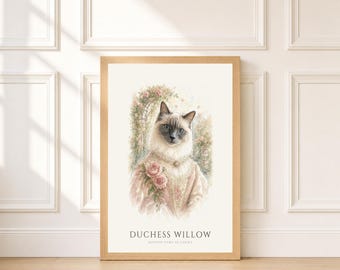 Royal Ragdoll Cat Portrait from Photo | Personalized Renaissance Watercolor Cat Print | Gift for Cat Lovers