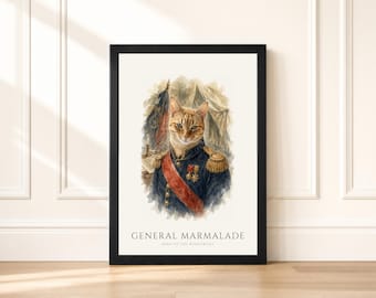 Royal Ginger Cat Portrait from Photo | Personalized Renaissance Watercolor Cat Print | Gift for Cat Lovers