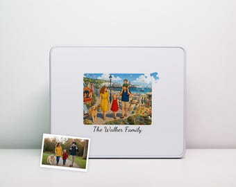 Personalized Jigsaw Puzzle from Your Photo | Family Storybook Watercolor Scene | Keepsake Tin | Gift for Mum and Dad