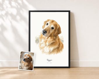 Custom Dog Portrait from Photo | Personalized Watercolor Pet Portrait Print | Dog Mum Dad Gift | Proof Before Printing | A5 A4 A3