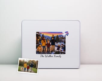 Personalized Christmas Jigsaw Puzzle from Your Photo | Storybook Snowy Village Scene | Keepsake Tin | Family Christmas Gift