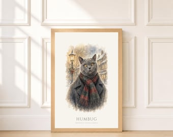 Christmas British Shorthair Cat Portrait from Photo | Personalized Santa Watercolor Cat Print | Christmas Gift for Cat Lovers