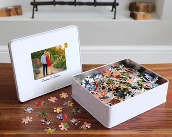 Your Photo Painted as a Storybook Jigsaw Puzzle | Personalized Photo Puzzle in a Gift Tin | Wedding Anniversary Engagement Gift