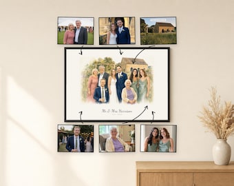 Custom Wedding Portrait from Photos | 2-15 People Watercolor | Bridal Party Combined into One Painting | Proof First