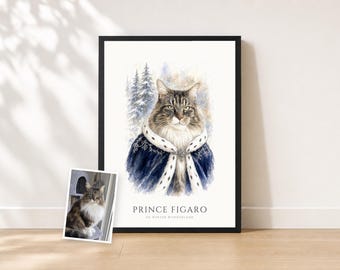 Maine Coon Cat Gift | Christmas Maine Coon Cat Portrait from Photo | Santa Watercolor Cat Print | Cat Lover Gift | Proof First