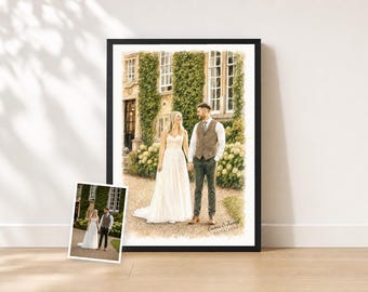 Custom Wedding Portrait from Photo | Watercolor Bride and Groom Painting | First Anniversary Paper Gift | Personalized Wedding Print