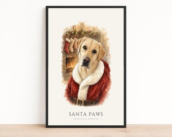 Christmas Labrador Portrait from Photo | Personalized Santa Watercolor Dog Print | Christmas Gift for Dog Lovers