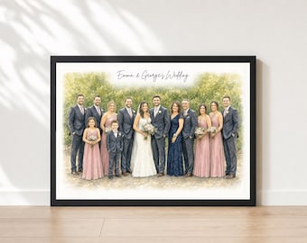 Custom Wedding Portrait from Photo | Bridal Party & Family in One Watercolor | 2-12 People | Wedding Gift for Couple | Proof First