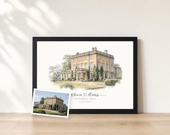 Wedding Venue Watercolor Landscape Print | Custom Painting from Your Photo | Personalized Anniversary Keepsake | Wedding present