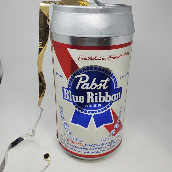 Vintage Pabst Blue Ribbon Plastic Beer Can 1980's Liquor Store Advertising, Finest Beer served anywhere, Barware, Milwaukee WI, Man Cave