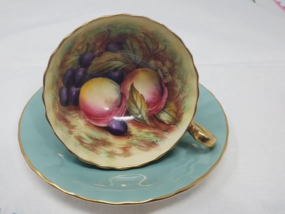 Rare Vintage Aynsley England Bone China Signed D Jones Light Green