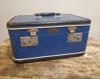 Maleta de maquillaje vintage rara de ABC Milwaukee, color azul