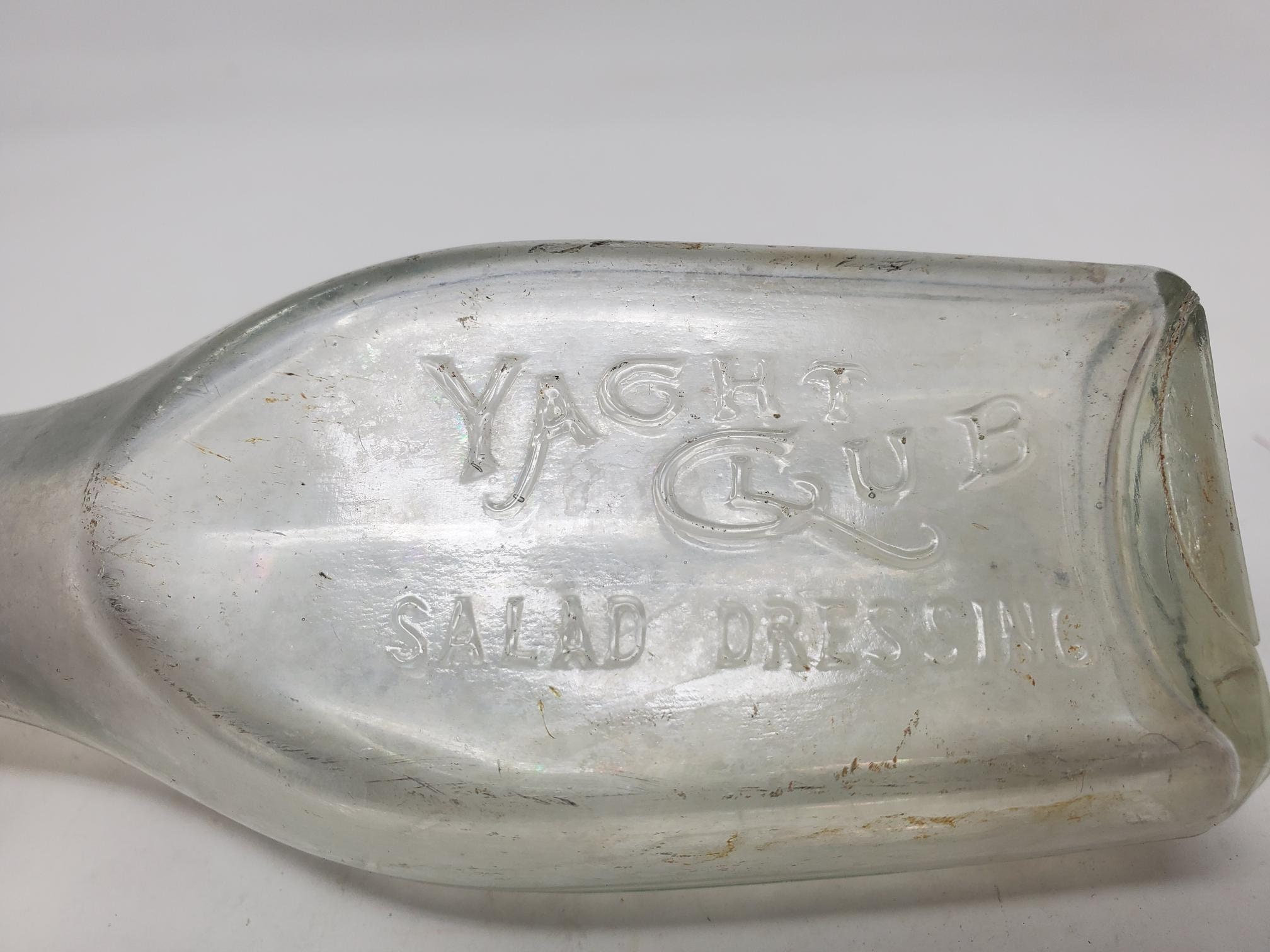 Vintage Yacht Club Salad Dressing Glass Bottle, Chicago IL, Embossed