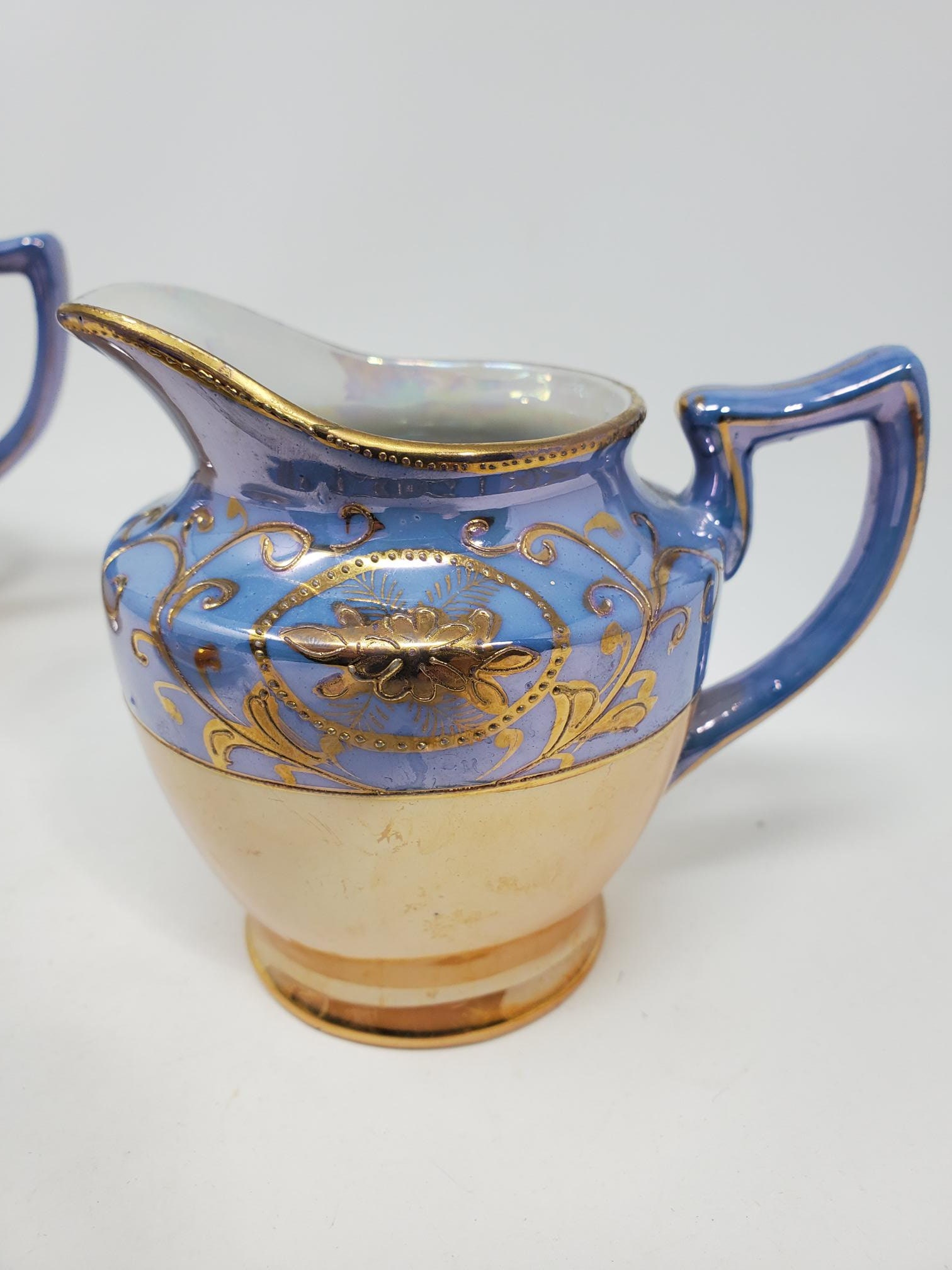 Vintage Hand Painted Takito TT Japan, Iridescent Orange & Blue