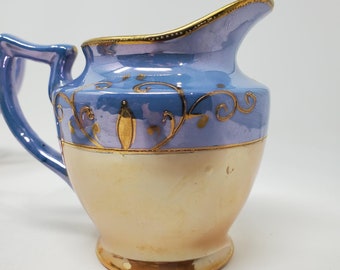 Vintage Hand Painted Takito TT Japan, Iridescent Orange & Blue