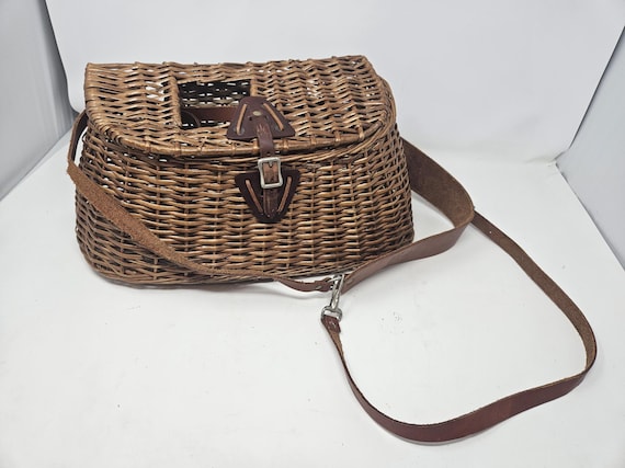 Panier De Pêche Ancien Osier Et Cuir – Pochette Creel Pour Pêche à La Mouche