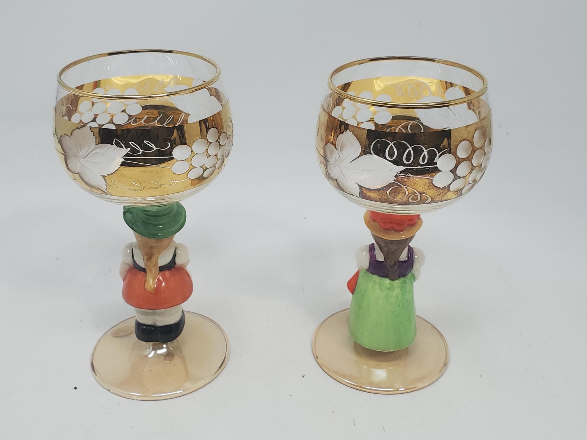 オーストリアビミエ工房アンティークフィギュア入りグラス Vintage Folk Art Miniature German Doll Echt Kristall Glasses