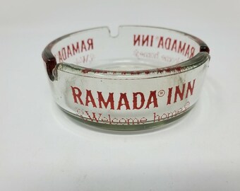 Vintage Ramada Inn Welcome Home Clear Ashtray, Hotel Ashtray, Glass Ashtray