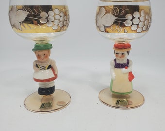 オーストリアビミエ工房アンティークフィギュア入りグラス Mid Century Modern Vintage Viking Glass Amberina Flame