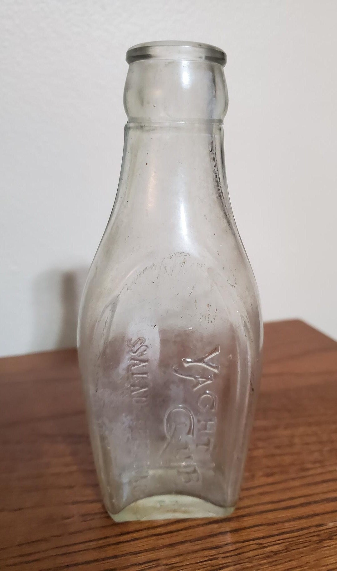 Vintage Yacht Club Salad Dressing Glass Bottle, Chicago IL, Embossed