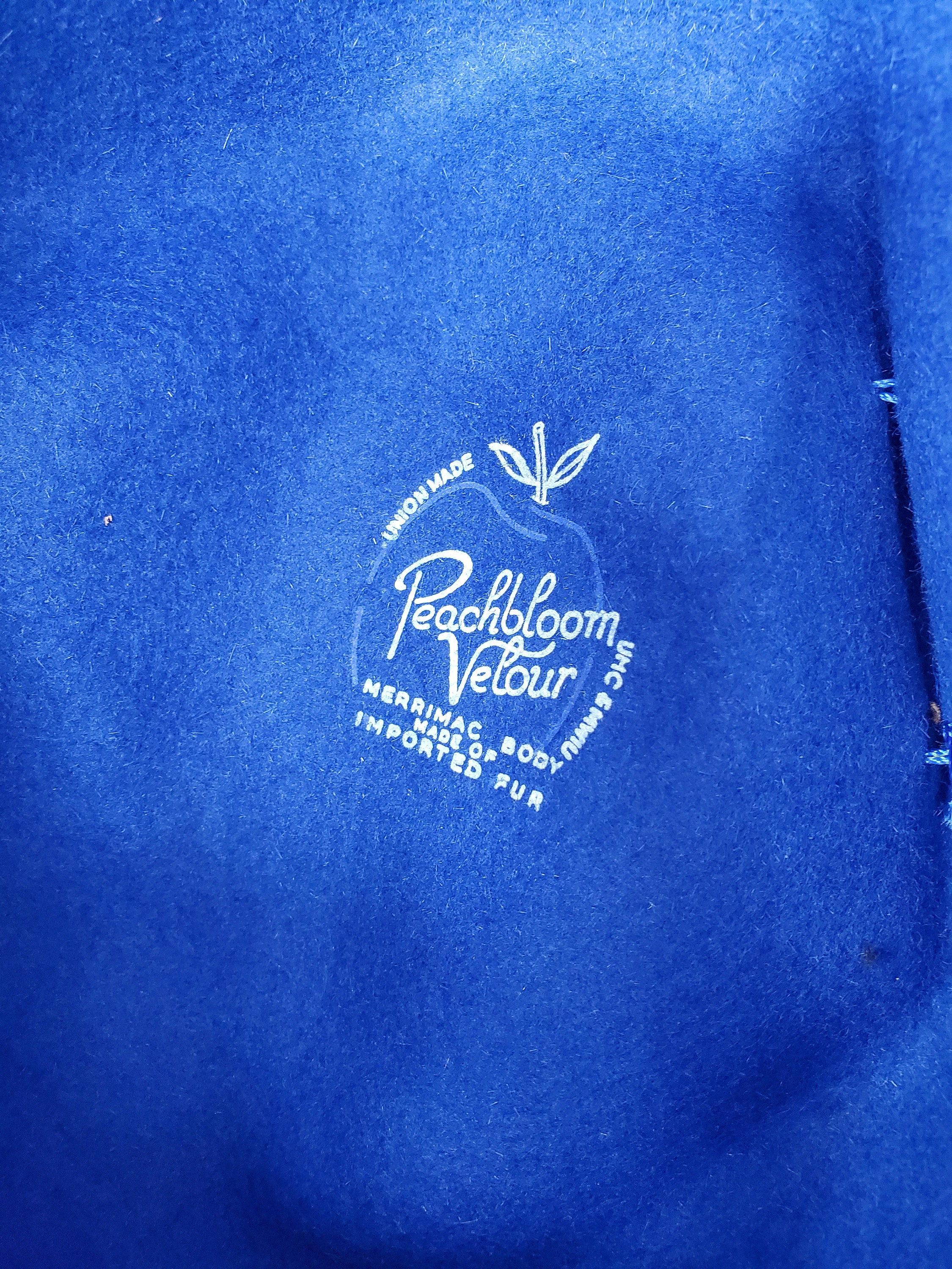 Peach Bloom Velour royal blue vintage hat for women. Vintage 1950 main image 4