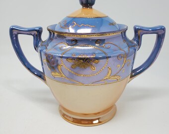 Vintage Hand Painted Takito TT Japan, Iridescent Orange & Blue