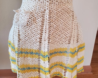 Vintage Crochet Apron Handmade Crocheted, Cotton Thread Hostess, Tea, Bride