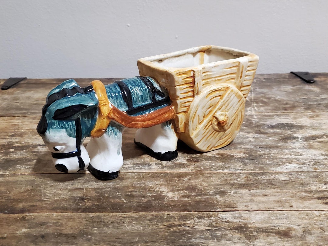 Vintage Occupied Japan Donkey Pulling Cart Ceramic Planter Etsy