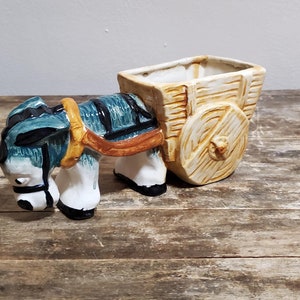 Vintage Occupied Japan Donkey Pulling Cart Ceramic planter
