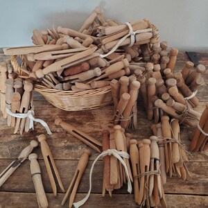 Vintage Wood Wooden Clothes Pins Flat Top Set of 62 Bowl Jar Filler Crafts