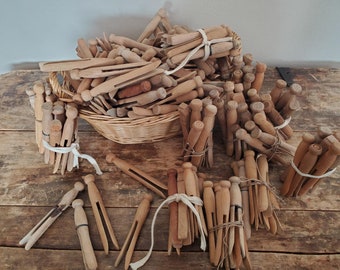 10 X Old Wooden Clothes Pegs / Vintage Wooden Pegs / Pegs for Laundry 